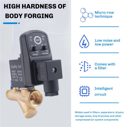 AC 220V 1/2inch Electronic Timed 2way Air Compressor Gas Tank Automatic Drain Valve 2