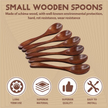 Kleine Houten Lepels, 6 Stuks 5,3 Inch Natuurlijke Soeplepels Bamboe Houten voor Eten, Handgemaakte Kruiden Mengen Serveren