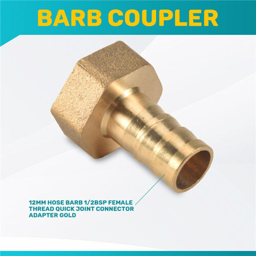 12mm Hose Barb 1/2BSP Female Thread Quick Joint Connector Adapter Gold 1