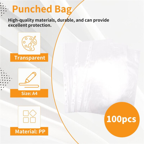 100St A4 PP Stansade Punchfickor Mappar Arkivering PlåNböCker ÄRmar VäSka Transparent 0,03Mm 2
