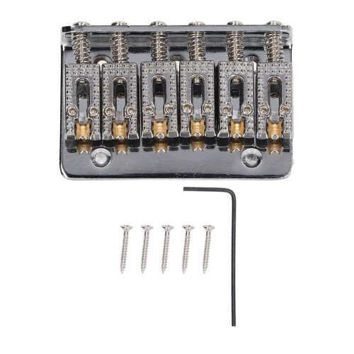Electric Guitar Bridge 6 String Hardtail with Precise Intonation Control and Adjustable String Height – Chrome Fixed Replacement