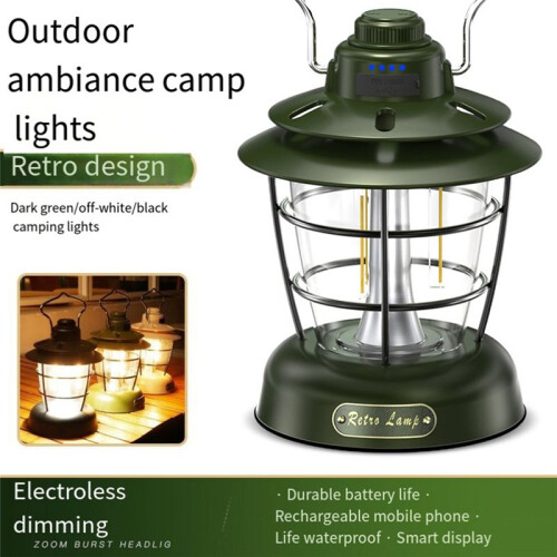 Retro Lantern Outdoor Multi-Function Camping Tent Light  USB Charging Portable Lantern Home Camping Light C 1