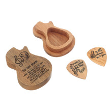 Wooden Guitar Pick Holder with Picks, Smooth Polished Compact Case for Guitar and Ukulele Storage