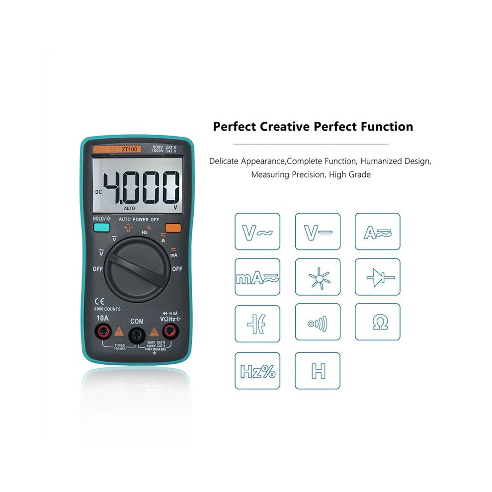 Bside Zt100 Digital Multimeter 4000 Counts /Ac Voltage Current Capacitance Hz Diode Ohm Tester Ammeter Voltmeter 4762370414493