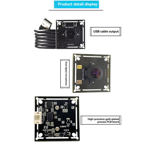 Módulo de Cámara USB HD de 2 MP, Gran Angular de 130, 60 Fps, Listo para Usar con Dos Micrófonos Digitales para Visión de Productos.