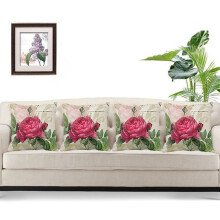 3X Vintage Floral/Flower Flax Decorative Throw Pillow Case Cushion Cover Home Sofa Decorative(Rose Flower)