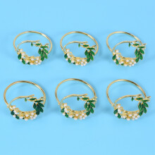 Serviettenring Goldene Perle Blume Serviettenringe 6Er Set Metall Serviettenhalter für Hochzeitsfeier Dinner Tischdekoration