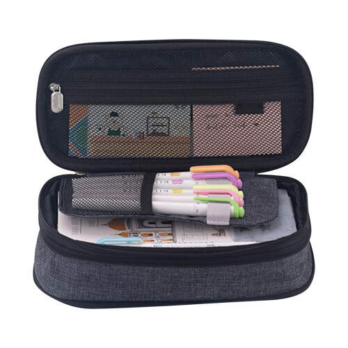 Large Capacity Canvas Pencil Case with Dual Zippers, 220*110*70mm