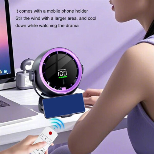 Digital Display Desktop Remote Control Fan 720 Rotation Adjustable Clip- Fan Office High Speed Turbine Powerful Fan B 2