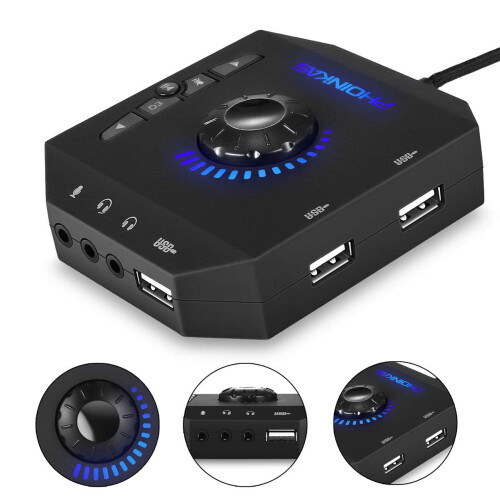 2X Phoinikas T10 Multi- USB Hub Audio Adapter External Stereo Card Black 2