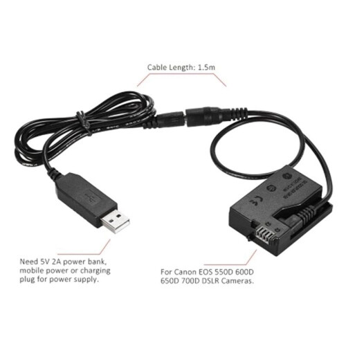 8X DR-E8 Dummy Battery with  Power Bank USB Adapter Cable Replacement for LP-E8 for   550D 600D DSLR Cameras 1