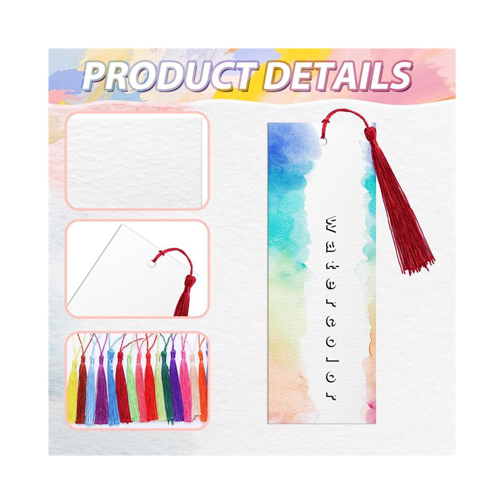 Watercolor Paper Blank Bookmarks With Colorful Tassels Diy Book Marks Kit,Bookmark Pad For Diy Classroom And Gifts Tags 4711146644138