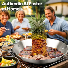 Vertical Skewer for Grill & Oven - Stainless Steel Al Pastor Skewer with Gyro Pan, 5 Adjustable Spikes (6-14Inch)