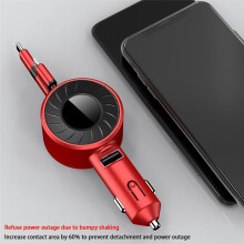 3 in 1 Retractable Car Charger USB C Cable for    Fast Charge Cord Cigarette Lighter Adapter Red