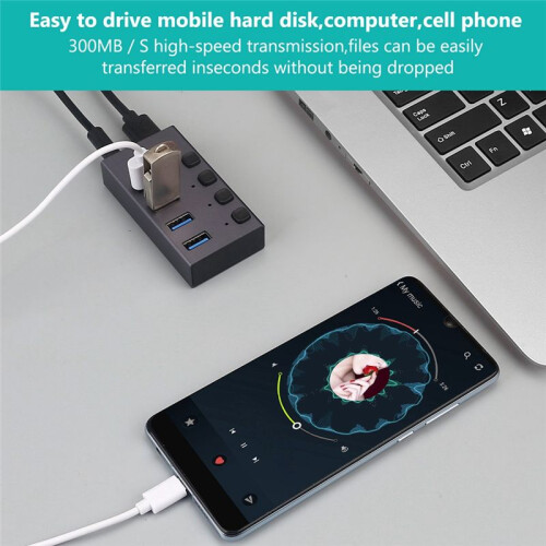 USB3.0-Splitter, 4-Port-Lade-Multi-Interface-HUB mit Schalter 1