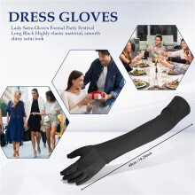 Lady Satin Gloves Formal Party Festival Long Black