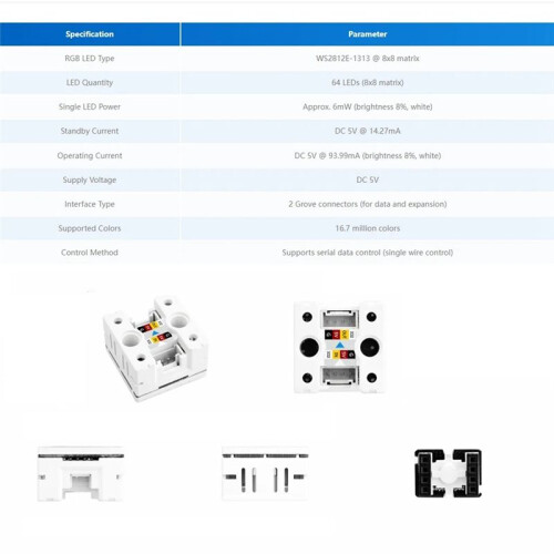 Puzzle Unit 8x8 RGB LED Matrix(WS2812E) Unit-Puzzle Multi-Color Light Control Unit 2