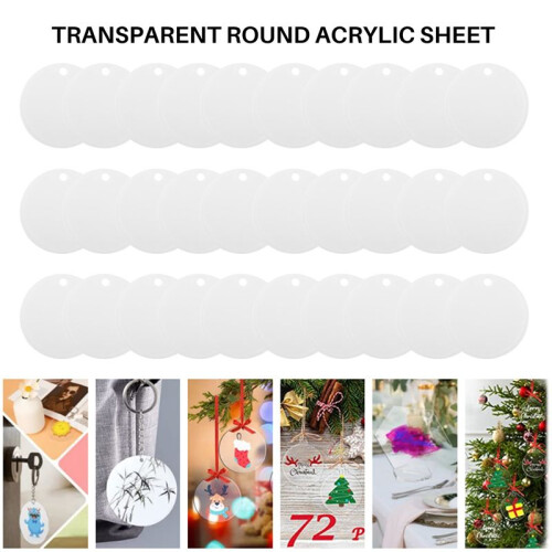 30 PeçAs em Branco AcríLico de 2 Polegadas, Folha de AcríLico Transparente CíRculo com Furo, Disco de AcríLico Redondo em Branco, Presentes de 1