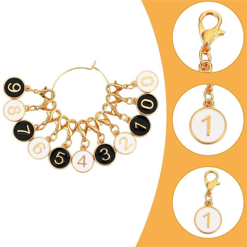 20PCS Numbered Stitch Markers 0-9, Alloy Crochet Knit Locking Clips, Black & White 1