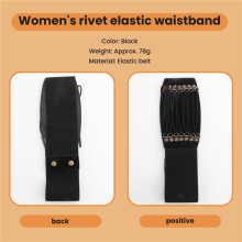 Mujeres Remache Elastico Hebilla Ancha Cintura Cinturon Pretina (Negro)