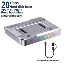 Dual-Bay M.2 NVME NGFF SSD Docking Station with RGB, USB3.2 GEN2 Type C 20Gbps Data Transfer, OFFline Cloner Duplicator