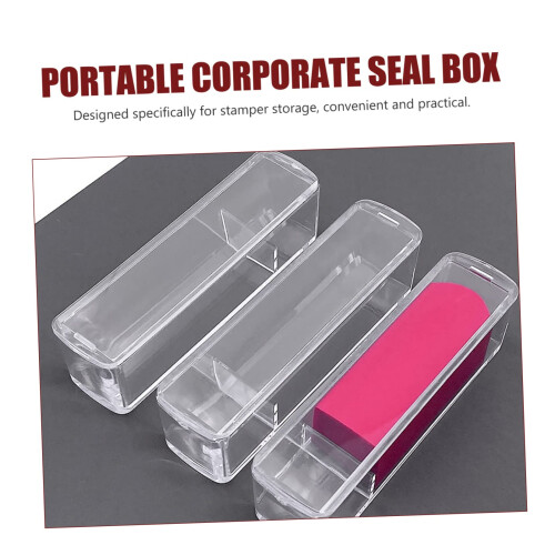 Office Stamp Storage Box 5 Pack Clear Plastic Organizer Container for Desk with Smooth Sliding Access 1