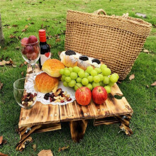 Houten Opvouwbare Picknicktafel voor Buiten, Houten Opbergmand, Natuurlijke Reiskampeeruitrusting