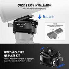 NEEWER GM47B Quick Release Plate Kit Anti Twist Auto Lock QR Adapter Clamp Base for Arca Swiss Ronin 4 Pro Camera Clip