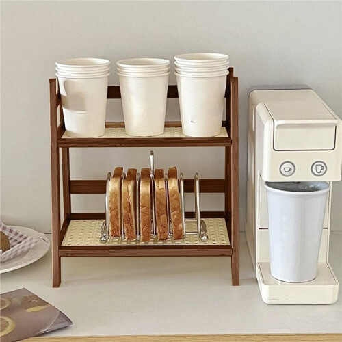 2Layer Spice Caddy Shelf Kitchen Storage Rack Desktop Cabinet Organizer Display Rack Coffee Bar Counter Shelf Cup Holder 2