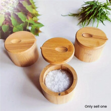 Salt Seasoning Jars Pepper Jar Bamboo Condiment Box Storage Pot Set Wood Sugar Container Holder Lid Function Multi Bowls
