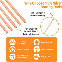 Bacchette per Brasatura In Argento al 15%, Kit di Bacchette per Saldatura HVAC In Argento, 20 Pezzi da 10" Bacchette per Brasatura Rivestite di Flusso