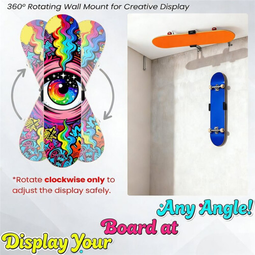 Skateboard Wall Mount 360 Rotatable Skateboard Wall Hanger with Super  Clips and Base for Floating Display 2