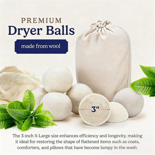 12 Pack Natural Wool Dryer Balls, Reusable Fabric Softener, Wrinkle Reducing & Drying  Saving Laundry Balls 2