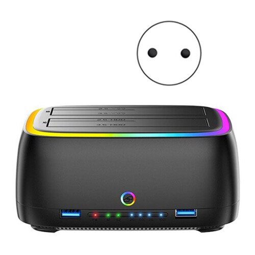 Estação de Encaixe para Disco Rígido RGB de Baia Dupla HUB/TF/ USB 3.0 para HDD  Tipo C para HDD/SSD de 2,5/3,5 Polegadas com Plugue UE 1