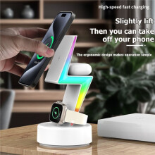 Magnetic Wireless Charging Stand for IOS Phones, Watches, Earphones - 3in1 Wireless Charger 15W with RGB Black