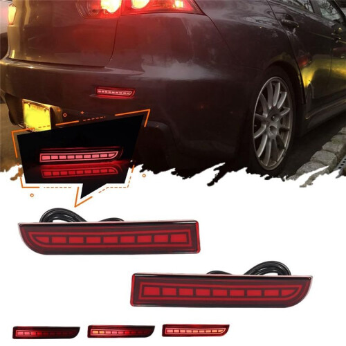 Rear Bumper Reflector Brake Lights Sequential Turn Signal Light for  Lancer 2008-2017 Evolution X 2011-2012 1