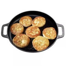 Cast Iron Pizza Pan Steel Pizza Cooker with Easy Grip Handles Deep Stone for Oven or Griddle for Gas,33x33cm