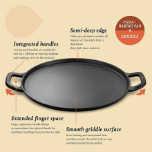 Cast Iron Pizza Pan Steel Pizza Cooker with Easy Grip Handles Deep Stone for Oven or Griddle for Gas,33x33cm