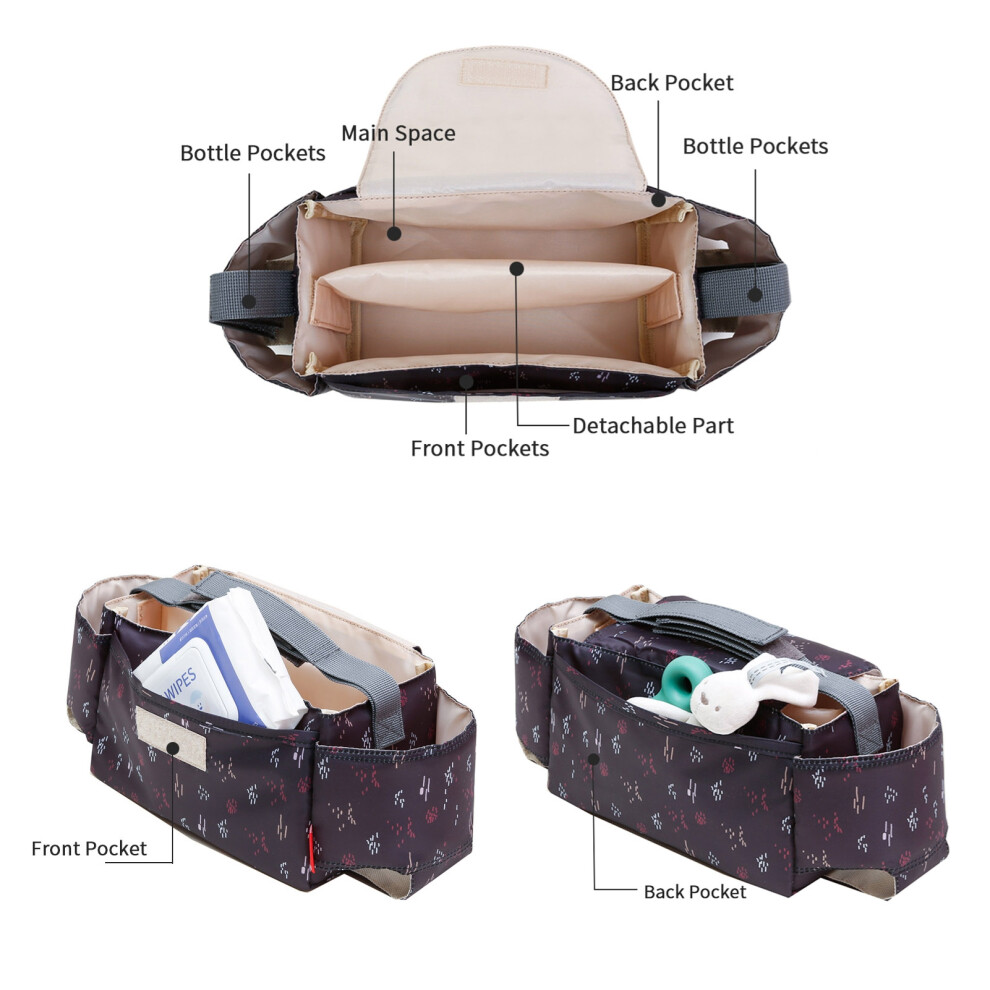 Waterproof Universal Stroller Organizer Bag, 21x12x12cm, Large Capacity, Multiple Pockets