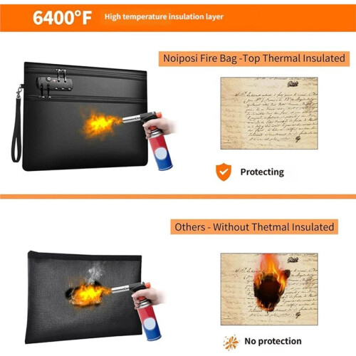 6400 Fireproof Document Bag with Lock 12-Layer Heat Insulated Material, Fire Safe Pouch, Protects Important Papers 1