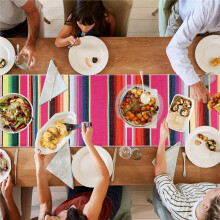 2PCS Mexican Table Runners,14 X 86 Inch, Rainbow Colors Table Runner for Boho Mexican Theme Party Picnics Table Decor