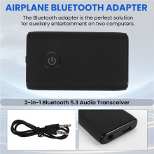 5.3 Adapter for Airplane to 2 Wireless Headphones, 3.5mm Jack In-Flight Transmitter Receiver for TV