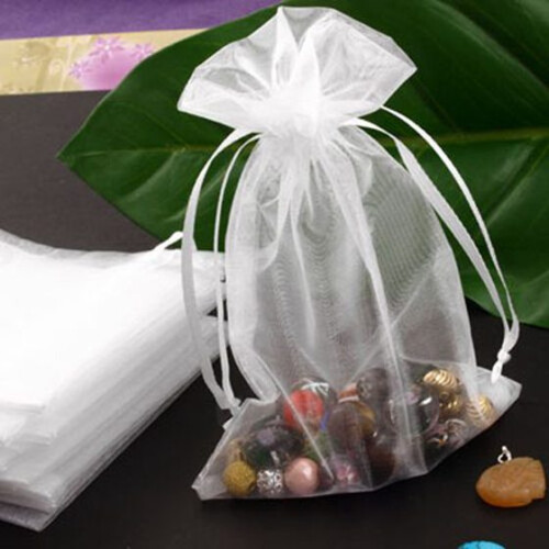 50X organza drawstring wedding gift bag White