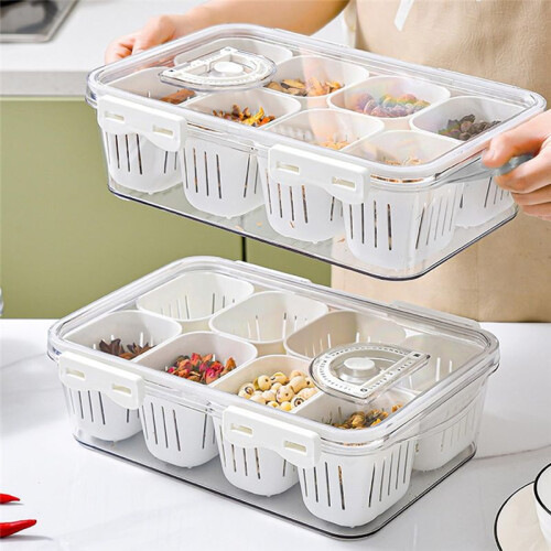 Divided Food Serving Tray with Lids Stackable Snackle Box with 6 Dividers Fruit&Veggie Storage Container for Fridge 2