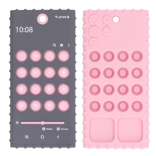 Mobile Phone Shaped Silicone Teether - Grey & Pink 2