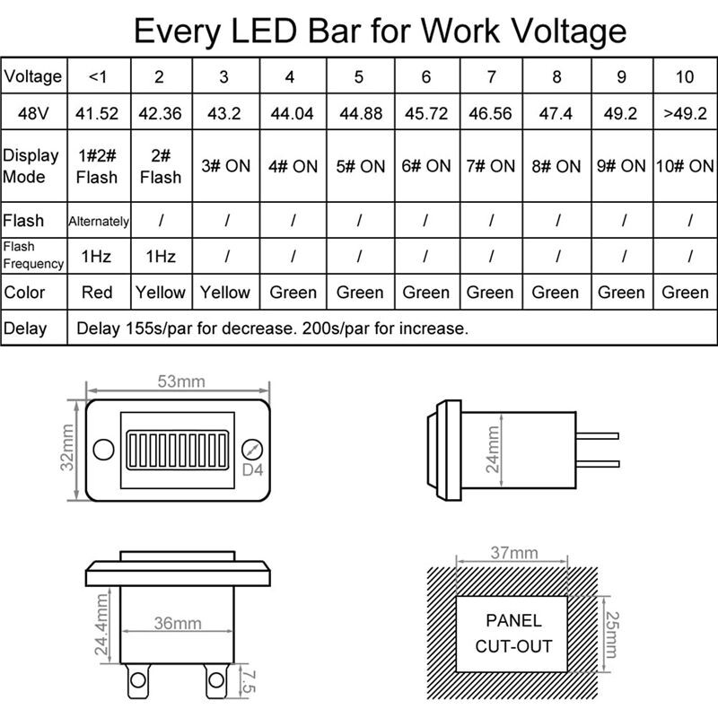 4X Cart Battery Meter 48V LED Battery Indicator Battery Gauge Battery ...
