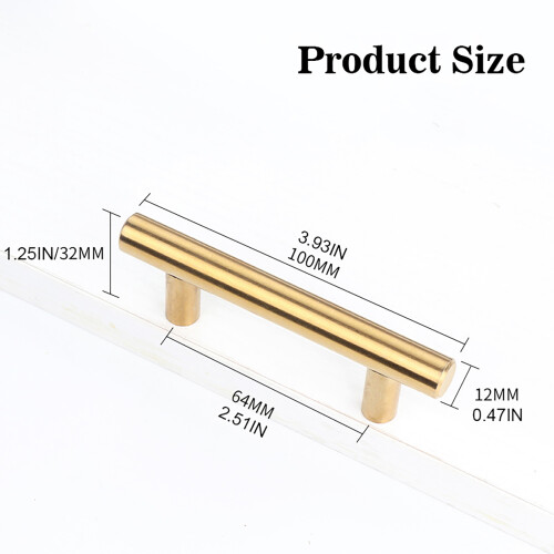 (Brushed Gold, T Type 64 Hole Spacing) Comfy T-Handle Cabinet Pulls for Kitchen & Cupboards 1