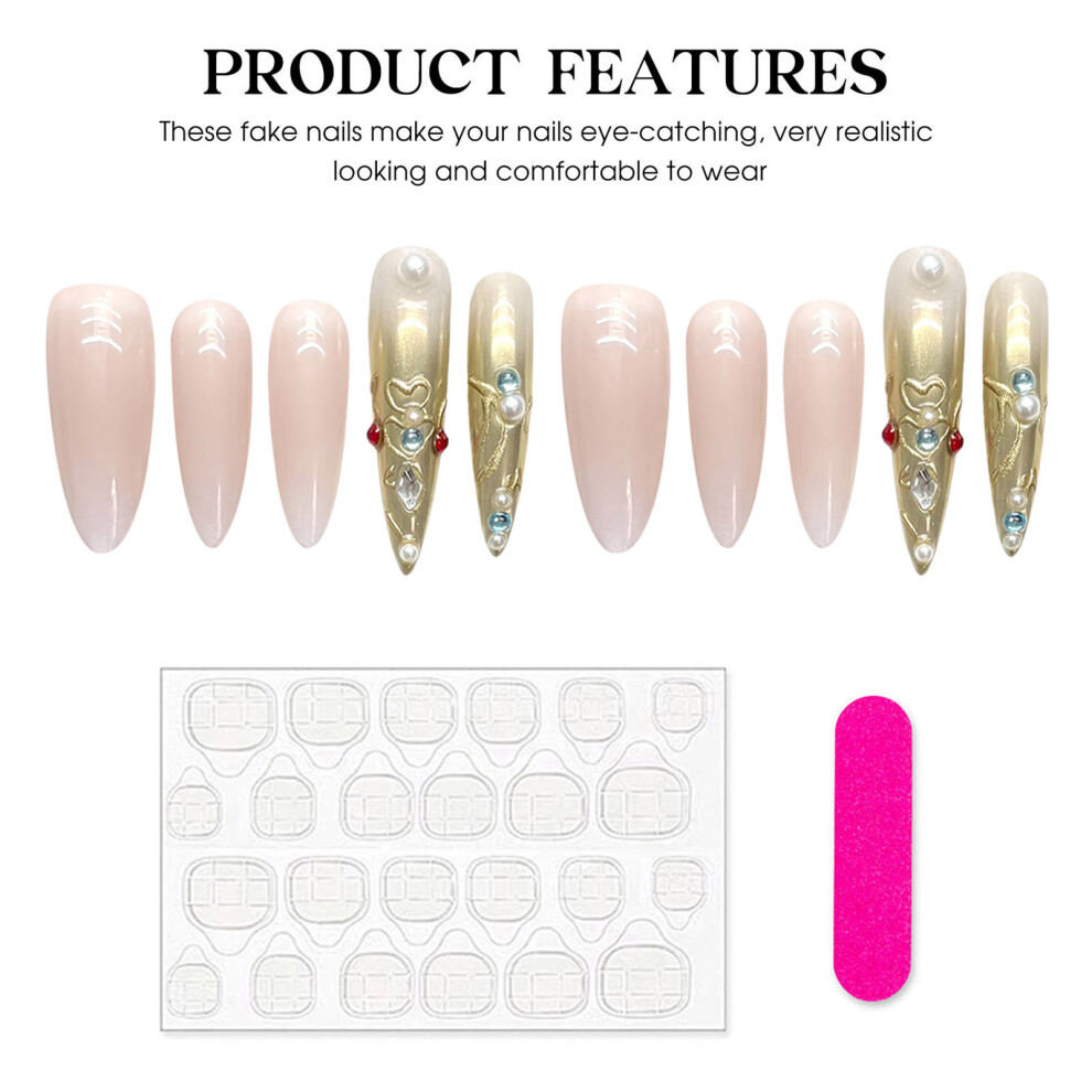 Penghui-Toys (Xs) Pink Gold Fake Nails With Rhinestone Charming Comfortable To Wear Manicure Nails For Manicure Lovers And Beauty Bloggers