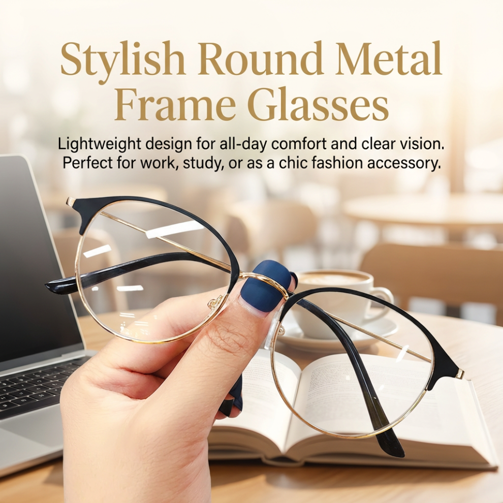 Dachuang Beauty (Blue Coated Plano) Vintage Round Metal Eyeglasses - Lightweight Retro Frames