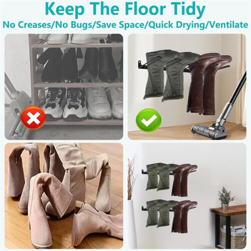 Boot Rack Wall Mount - Space Saving Boot Racks Organizer Tall Boots Storage for Cowboy Shoes